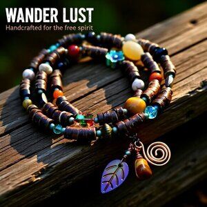 Rustic Triple Wrap Bracelet! Coconut Hull + Mixed Semi Precious Beads